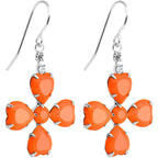 Clear Gem Orange Neon Four Leaf Flower Dangle Earrings