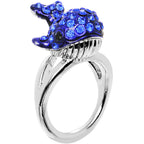 Size 7 Blue Gem Silver Tone Paved Splashing Whale Ring