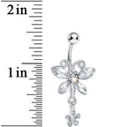 Crystalline Gem Dazzling Dragonfly Flower Dangle Belly Ring