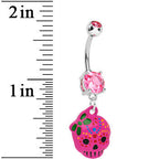 Pink Gem Girly Sugar Skull Dangle Belly Ring