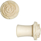 0G Organic White Crocodile Wood Rose Flower Hand Carved Plug Set