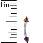 16G Metallic Acrylic Rainbow Spike Curved Eyebrow Ring