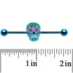 Light Blue Anodized Titanium Baby Blue Sugar Skull Industrial Barbell