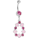 Pink Gem Hugs and Kisses Dangle Belly Ring