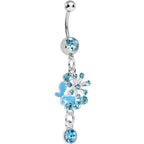 Single Gem Aqua Floral Burst Butterfly Dangle Belly Ring