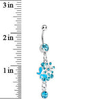 Single Gem Aqua Floral Burst Butterfly Dangle Belly Ring
