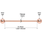 14G 1 1/4 Rose Gold Plated Straight Barbell
