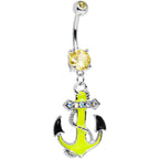 Yellow Aurora Gem Neon Black Tipped Anchor Dangle Belly Ring