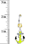 Yellow Aurora Gem Neon Black Tipped Anchor Dangle Belly Ring