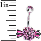 Crystalline Gem Paved Pink and Black Piece of Candy Belly Ring