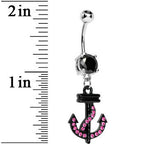 Double Black Gem Black and Pink Nautical Anchor Dangle Belly Ring