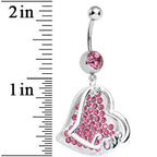 Pink Gem Paved Love Heart Dangle Belly Ring