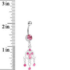 Pink Gem Chandelier Heart Dangle Belly Ring
