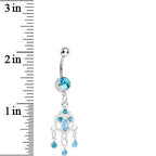 Aqua Gem Chandelier Heart Dangle Belly Ring