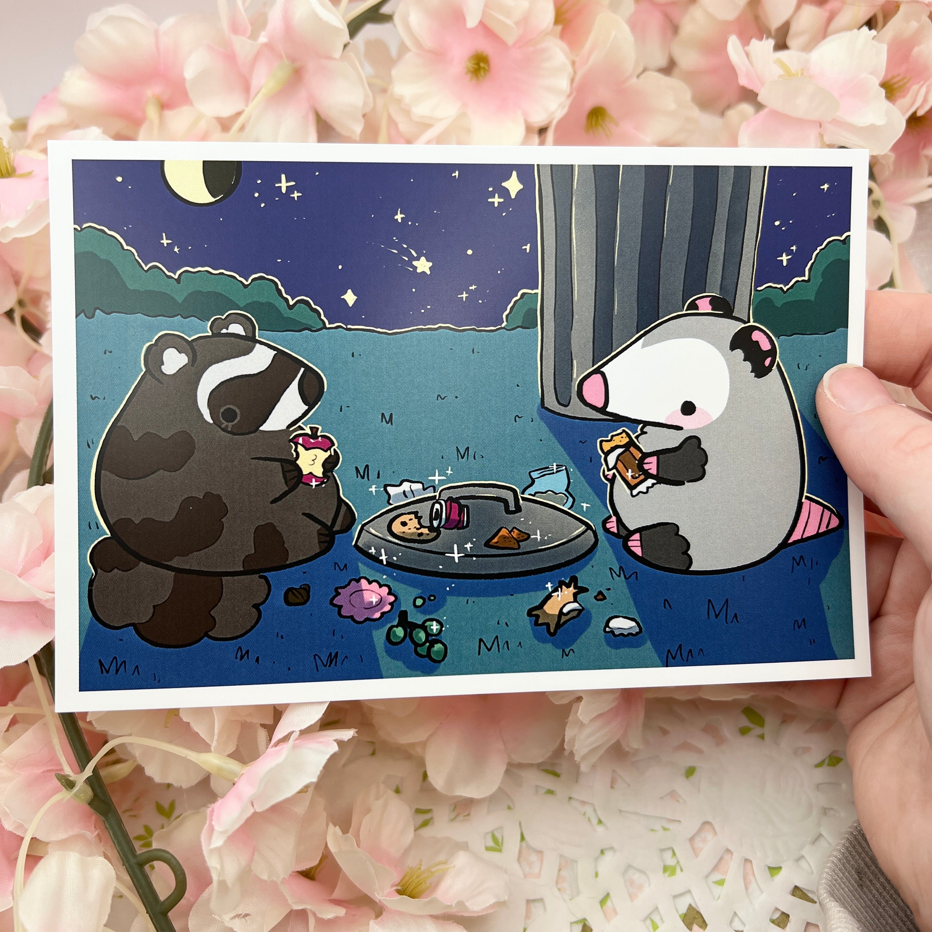 Raccoon Opossum Date Night ~ Print