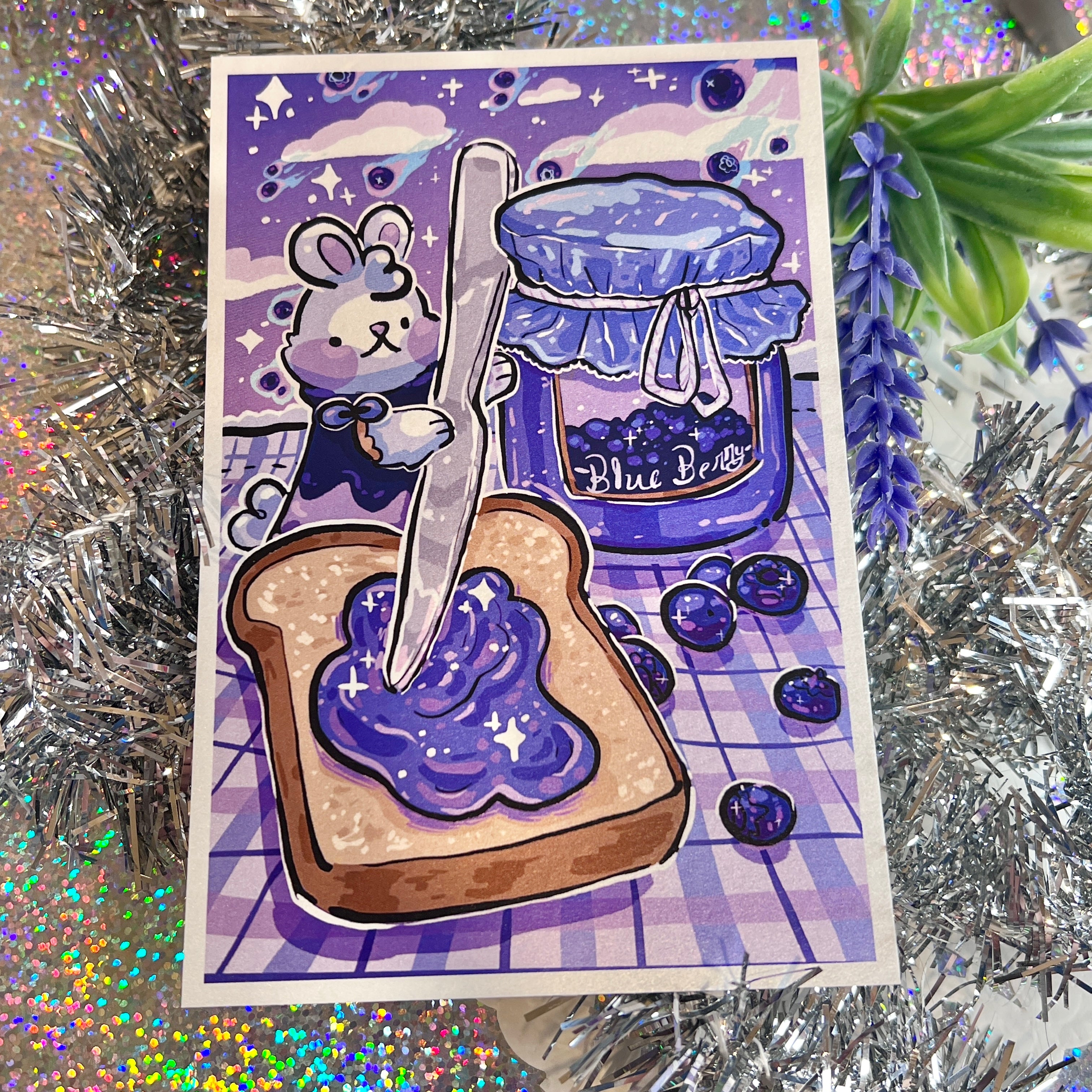 Blueberry Meteor Shower Picnic Bunny ~ Shimmer Print
