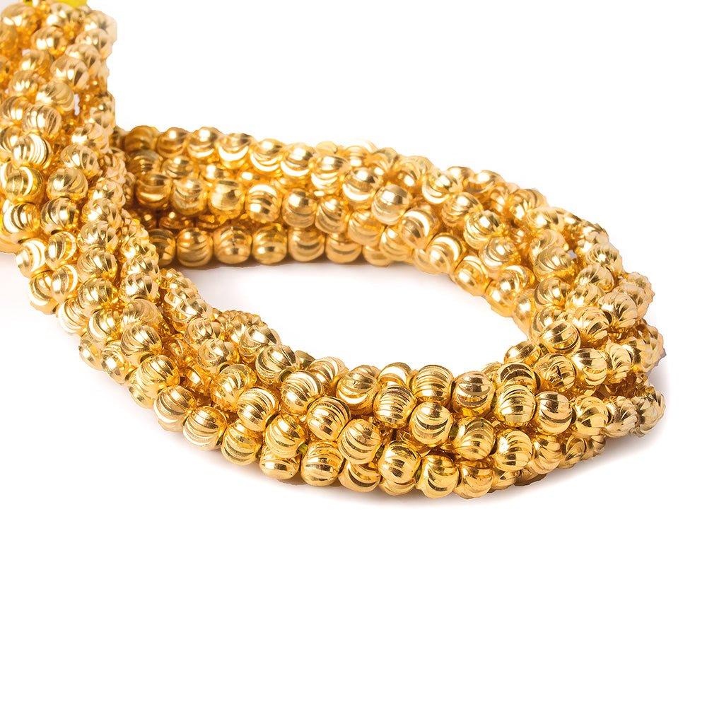 4mm 22kt Gold Plated Brass Wavy Groove Rounds 8 inch 52 beads