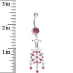 Pink Gem Symmetrical Star Flower Dangle Belly Ring