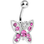 Pink Gem Glamorous Butterfly Belly Ring
