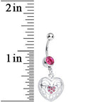 Pink Gem Flattering Hollow Heart Dangle Belly Ring