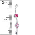 Pink Gem Antique Magic Heart Key Dangle Belly Ring