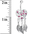 Pink Gem Filigree Heart Dreamcatcher Dangle Belly Ring