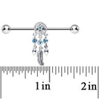 Aqua Gem 925 Silver Dreamcatcher Feather Industrial Barbell 38mm