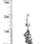 Aurora Gem Floral Wings Black Butterfly Dangle Belly Ring