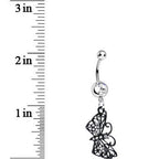Clear Gem Floral Wings Black Butterfly Dangle Belly Ring