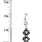 Clear Gem Black Frilly London Lace Dangle Belly Ring