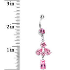 Pink Cubic Zirconia Dazzling Drops of Rain Dangle Belly Ring