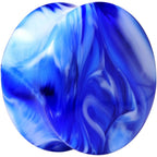 Acrylic Blue and White Marbled Saddle Plug 6G to 1 Inch