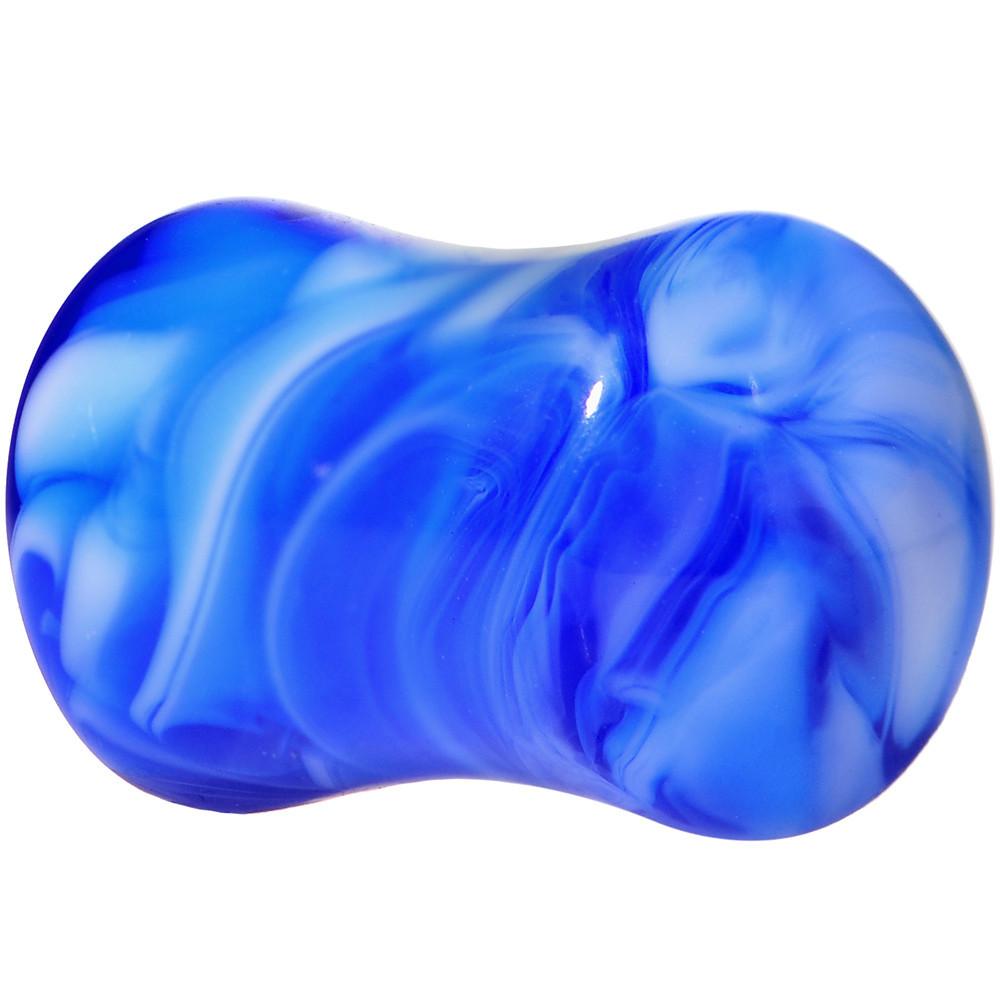 Acrylic Blue and White Marbled Saddle Plug 6G to 1 Inch
