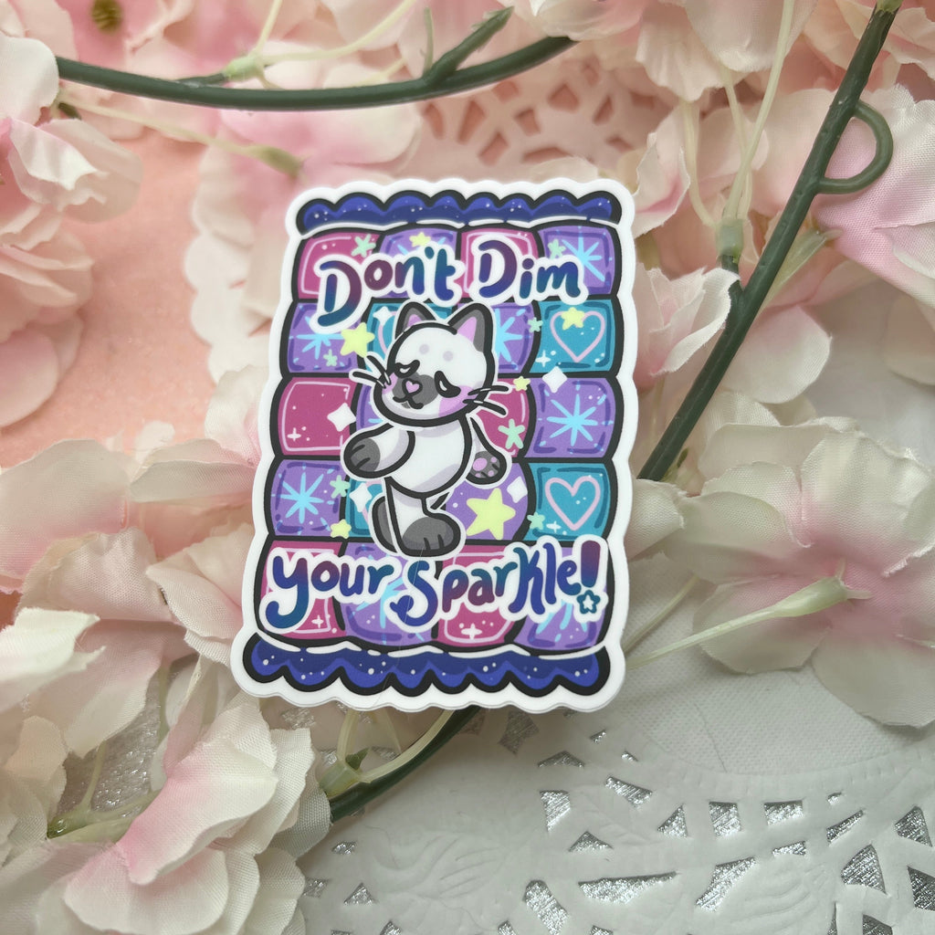 "Don't Dim Your Sparkle!" Quilt Cat ~ Sticker
