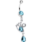 Aqua Cubic Zirconia Sparkling Raindrop and Swan Dangle Belly Ring