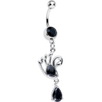 Black Cubic Zirconia Sparkling Raindrop and Swan Dangle Belly Ring
