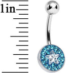 Aqua Gem Medallion with Clear Gem Star Core Belly Ring