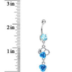 Aqua Gem Blue Metallic Morning Rose Flower Dangle Belly Ring