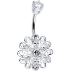 925 Sterling Silver Clear CZ Kaleidoscope Flower Belly Ring