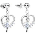 Clear Cubic Zirconia Feel the Love Heart Dangle Post Earrings