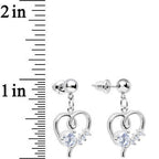 Clear Cubic Zirconia Feel the Love Heart Dangle Post Earrings