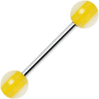 14G Acrylic Ideal Sunny Yellow Stripe Straight Barbell Tongue Ring