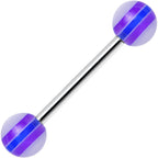 14G Acrylic Purple Deepness Stripe Straight Barbell Tongue Ring