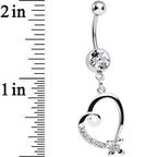 Clear Crystal Flower and Twisting Heart Dangle Belly Ring