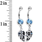 Aqua Gem Best Friend in Harmony Heart Dangle Belly Ring Set