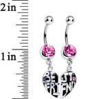 Pink Gem Best Friend in Harmony Heart Dangle Belly Ring Set