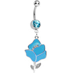 Aqua Gem Stainless Steel Blue Opera Flower Dangle Belly Ring