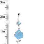 Aqua Gem Stainless Steel Blue Opera Flower Dangle Belly Ring