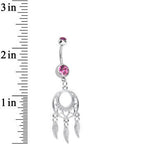 Pink Double CZ Lost in Dreamland Dreamcatcher Dangle Belly Ring