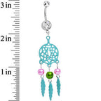 Clear Double CZ Pearly Aqua Reverie Dreamcatcher Dangle Belly Ring